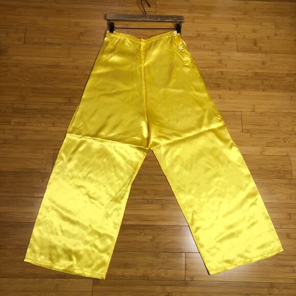 Vintage Daisy Yellow Satin Pajamas Petite XS S High Waisted Retro Easter Egg - Picture 8 of 14